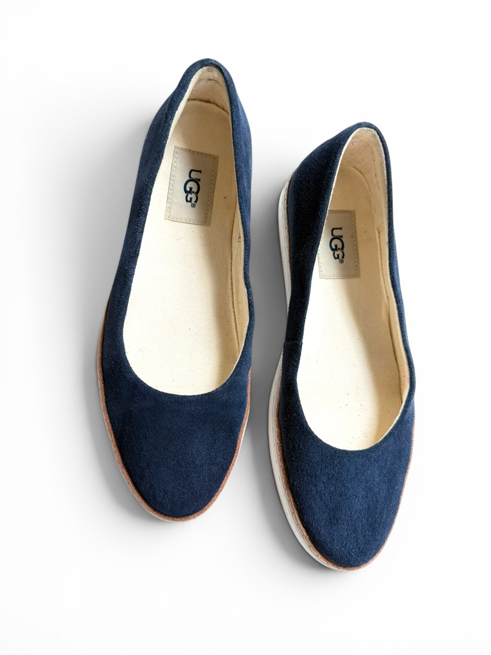 UGG Women Flats Size 7 Navy Blue Suede Leather Slip On Platform - Picture 5 of 11
